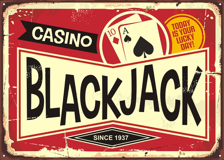 Vintage-style road sign reading “Blackjack since 1937” with weathered metal texture and classic typography.